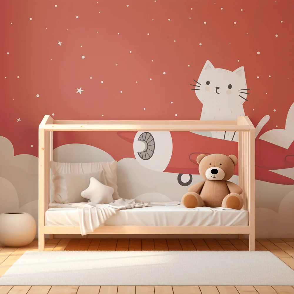 Kinderzimmer Tapete | Abenteuerkätzchen den Wolken