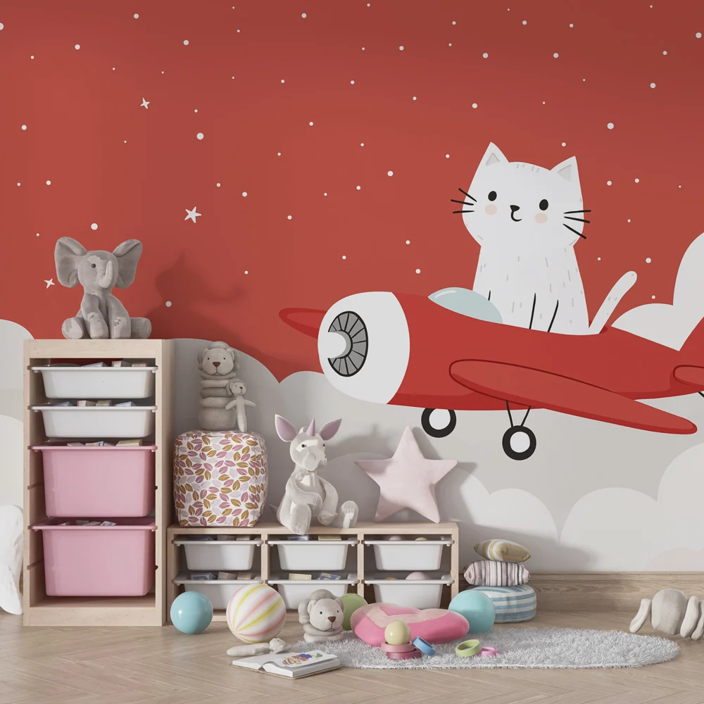 Kinderzimmer Tapete | Abenteuerkätzchen den Wolken