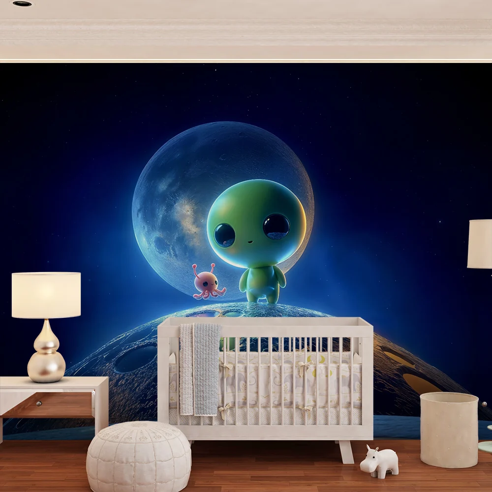 Kinderzimmer Tapete | Außerirdische Freunde auf dem Mond