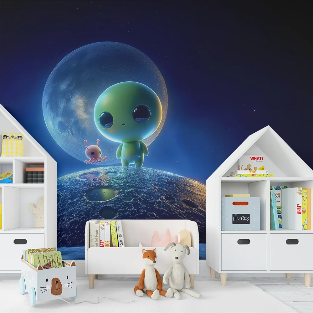 Kinderzimmer Tapete | Außerirdische Freunde auf dem Mond