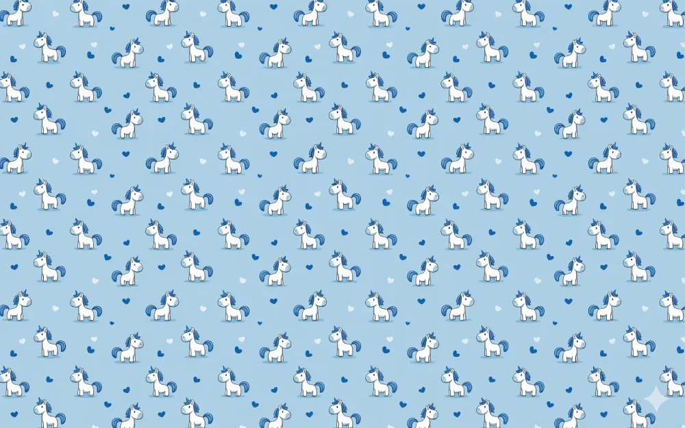 Kinderzimmer Tapete | Blaue Einhörner und Herzen