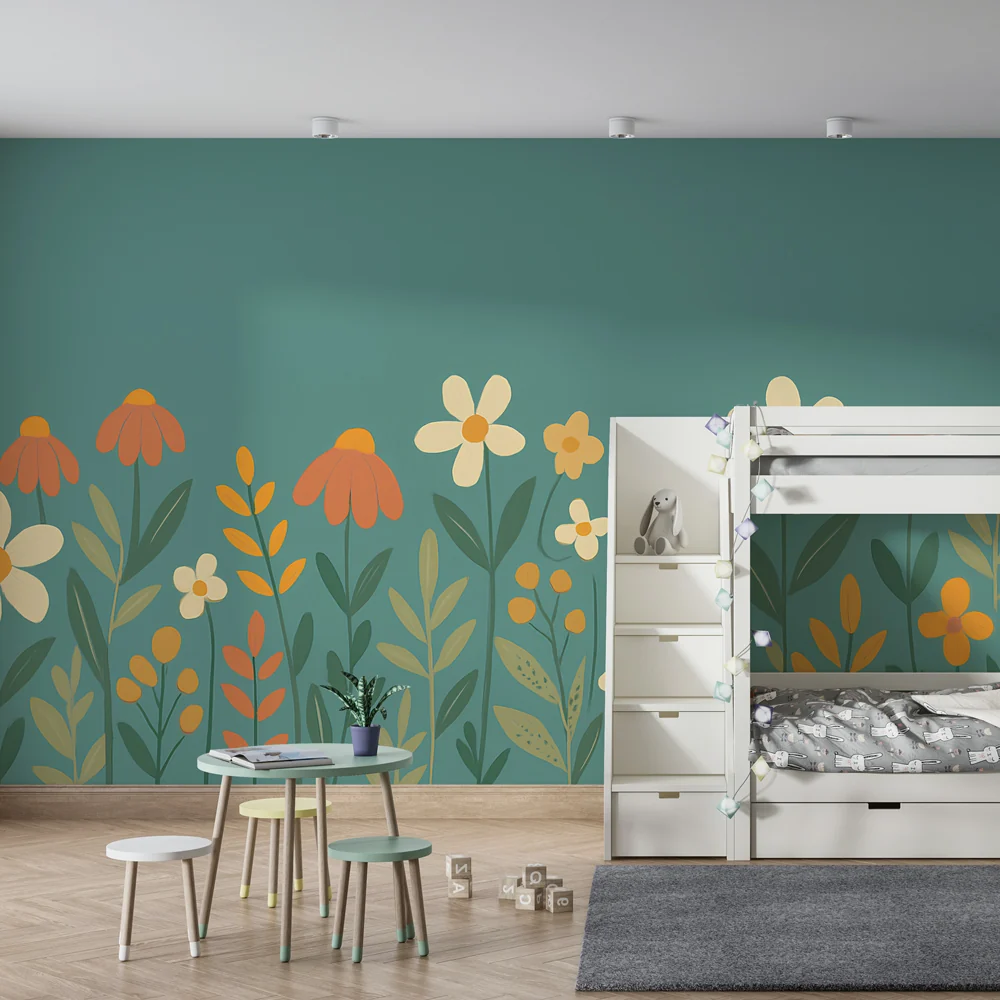 Kinderzimmer Tapete | Bunte Blumenfelder