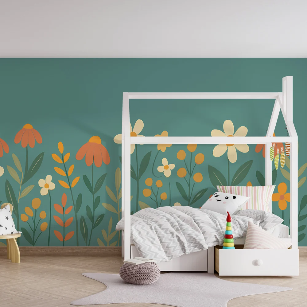 Kinderzimmer Tapete | Bunte Blumenfelder