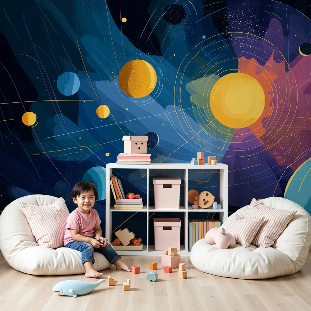 Kinderzimmer Tapete | Bunte Galaxie-Muster