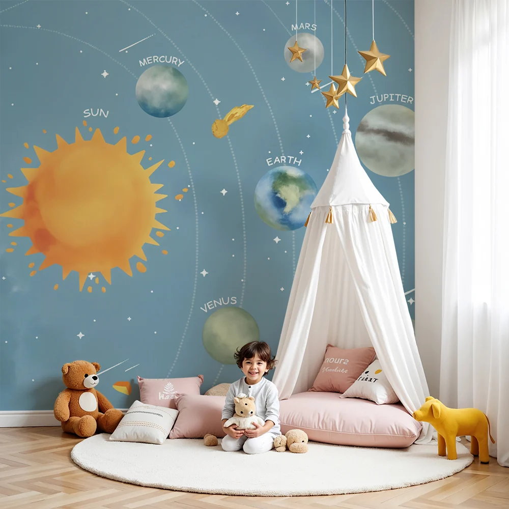 Kinderzimmer Tapete | Bunte Sonnensystem