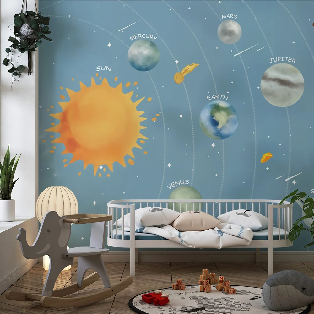 Kinderzimmer Tapete | Bunte Sonnensystem