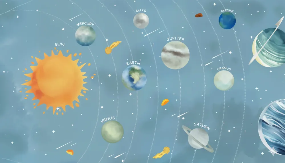 Kinderzimmer Tapete | Bunte Sonnensystem
