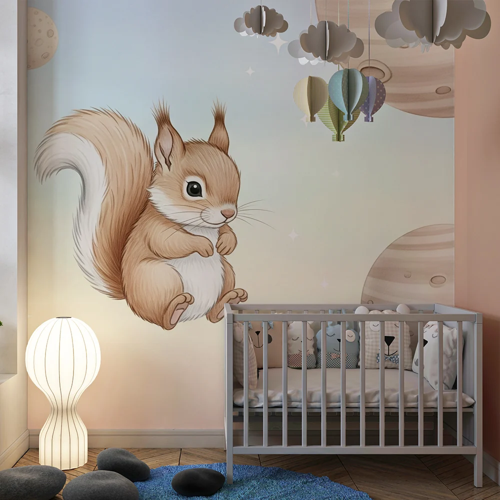 Kinderzimmer Tapete | Eichhörnchen im Weltraum