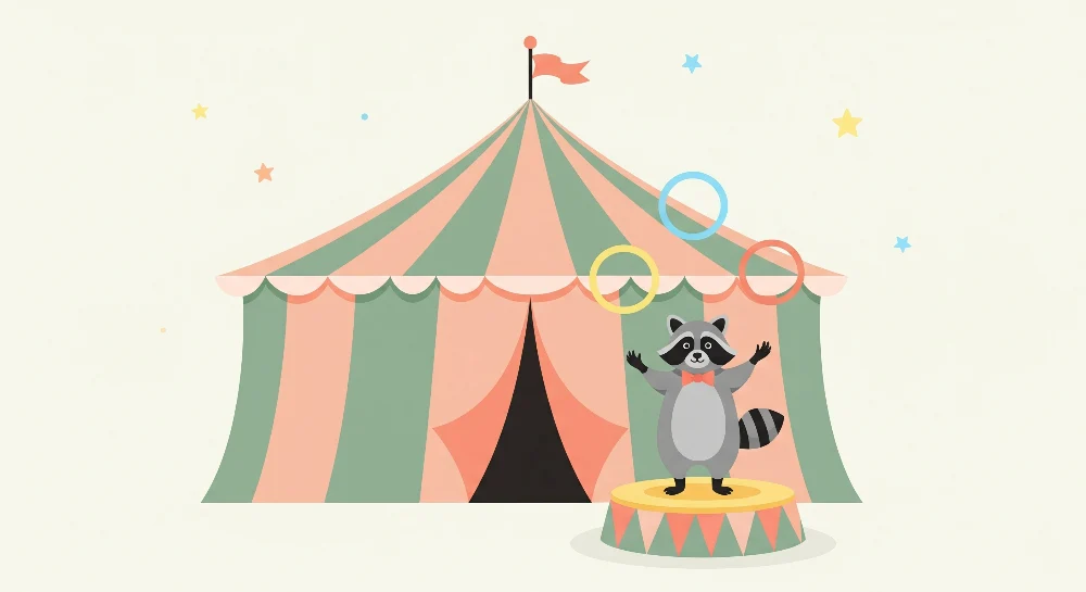 Kinderzimmer Tapete | Fröhlicher Zirkus mit einem Waschbären