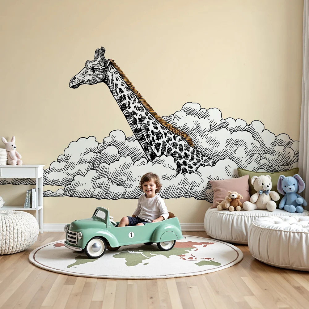 Kinderzimmer Tapete | Giraffe den Wolken