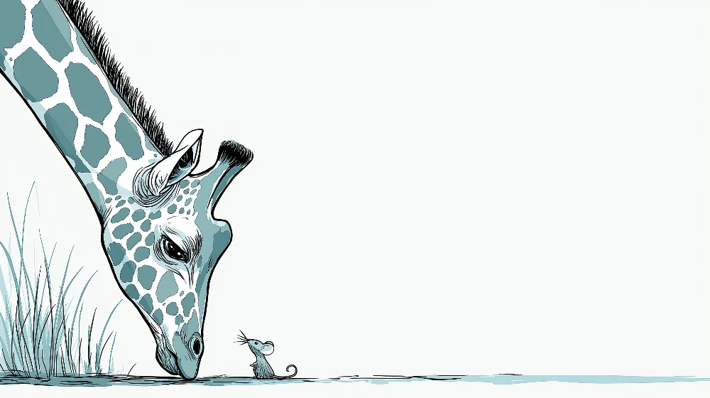 Kinderzimmer Tapete | Giraffe und Maus am Wasserufer