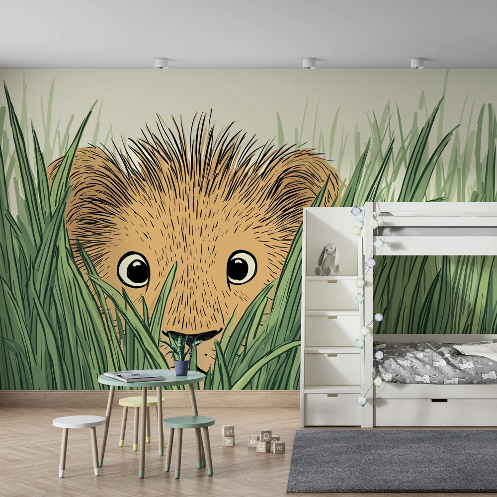 Kinderzimmer Tapete | Kleiner Löwe im hohen Gras