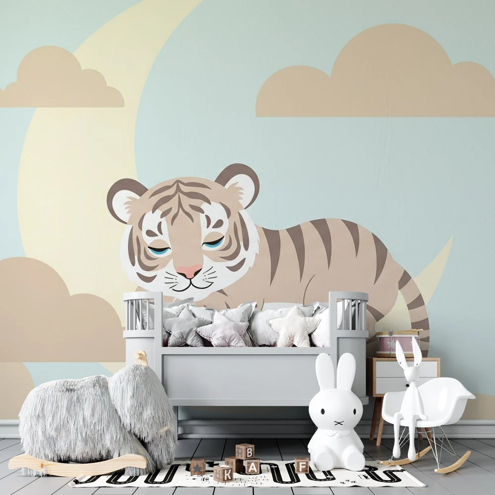 Kinderzimmer Tapete | Kleiner Tiger auf dem Mond