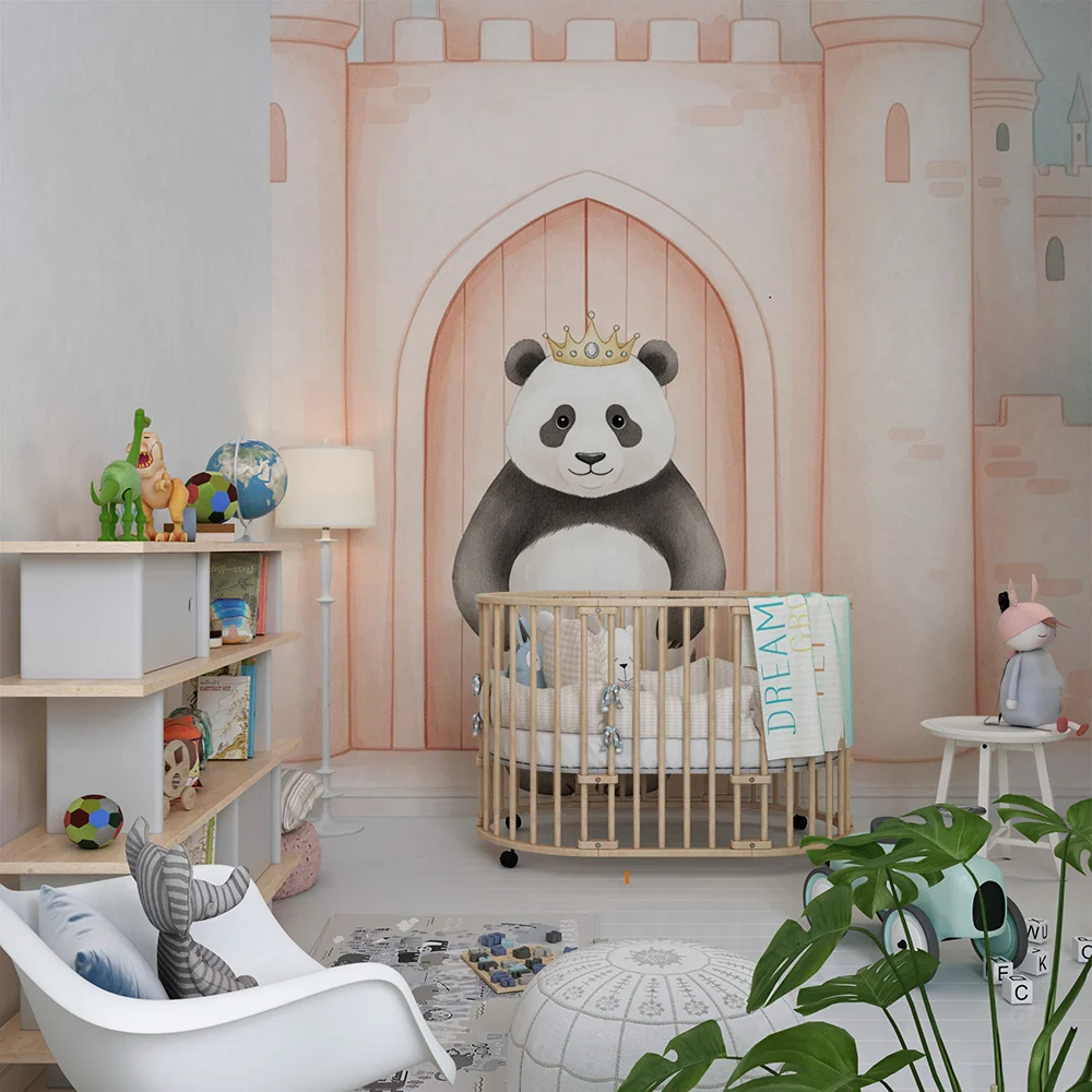 Kinderzimmer Tapete | Königlicher Panda vor einem Schloss