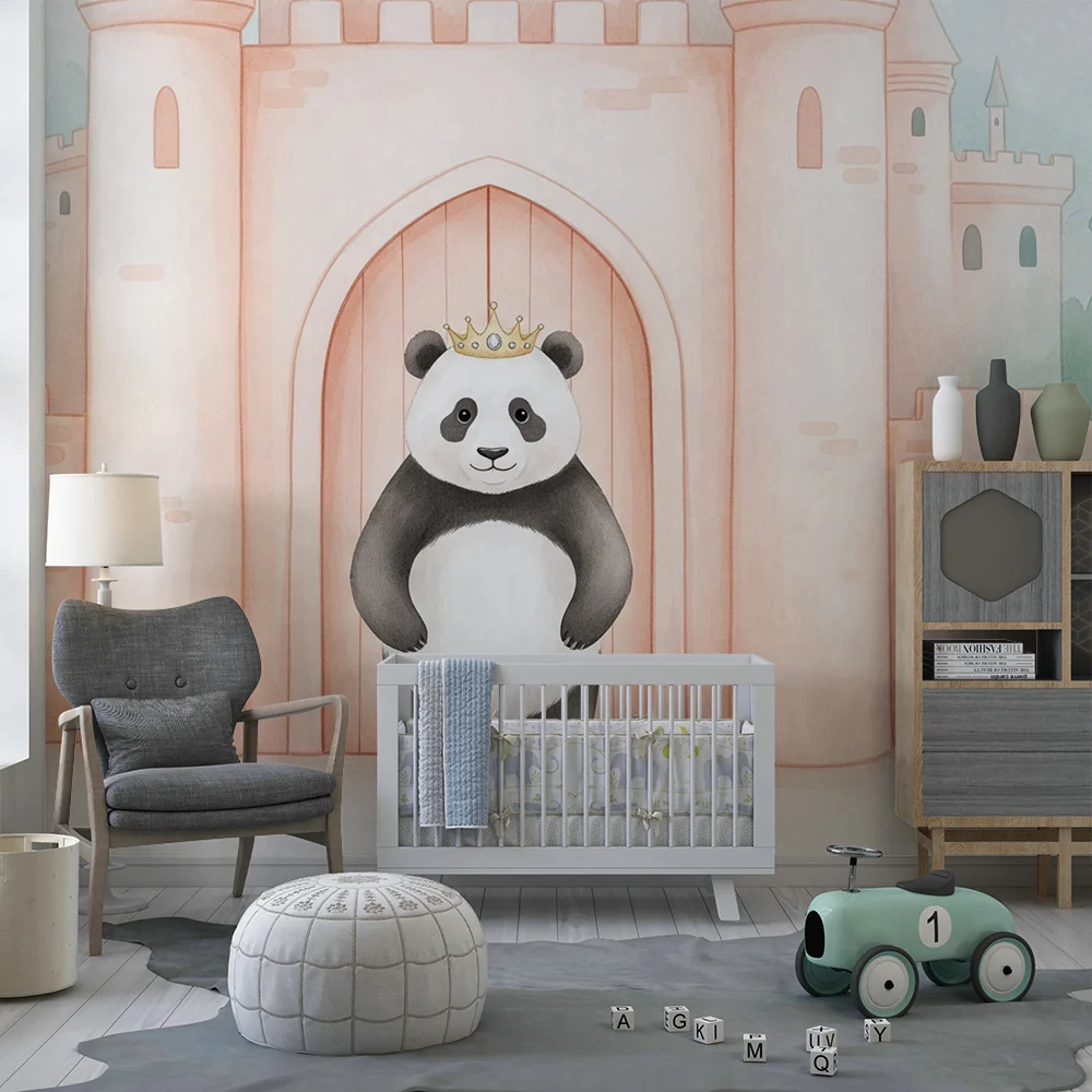 Kinderzimmer Tapete | Königlicher Panda vor einem Schloss