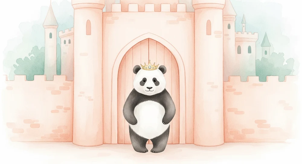 Kinderzimmer Tapete | Königlicher Panda vor einem Schloss