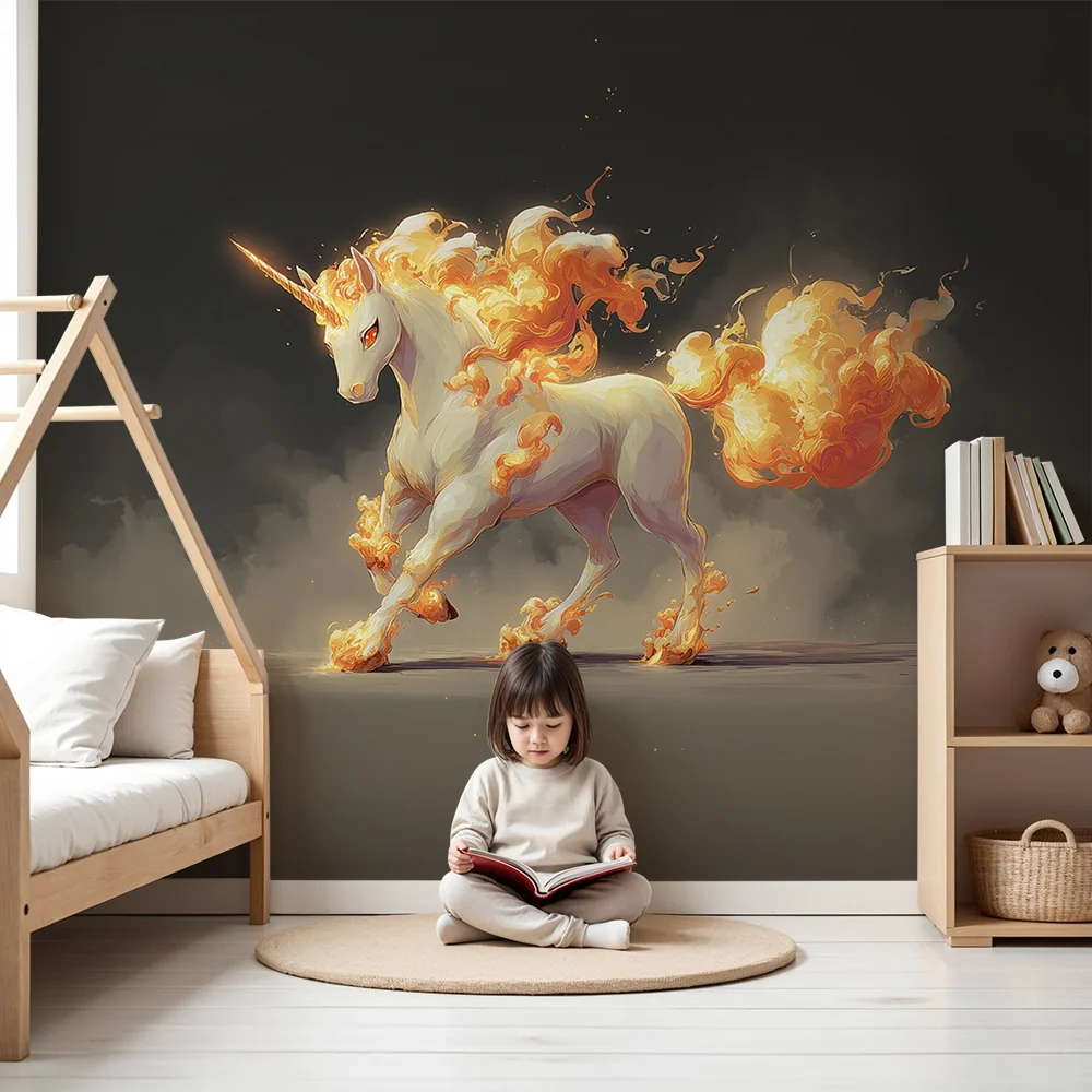 Kinderzimmer Tapete | Magisches flammendes Einhorn
