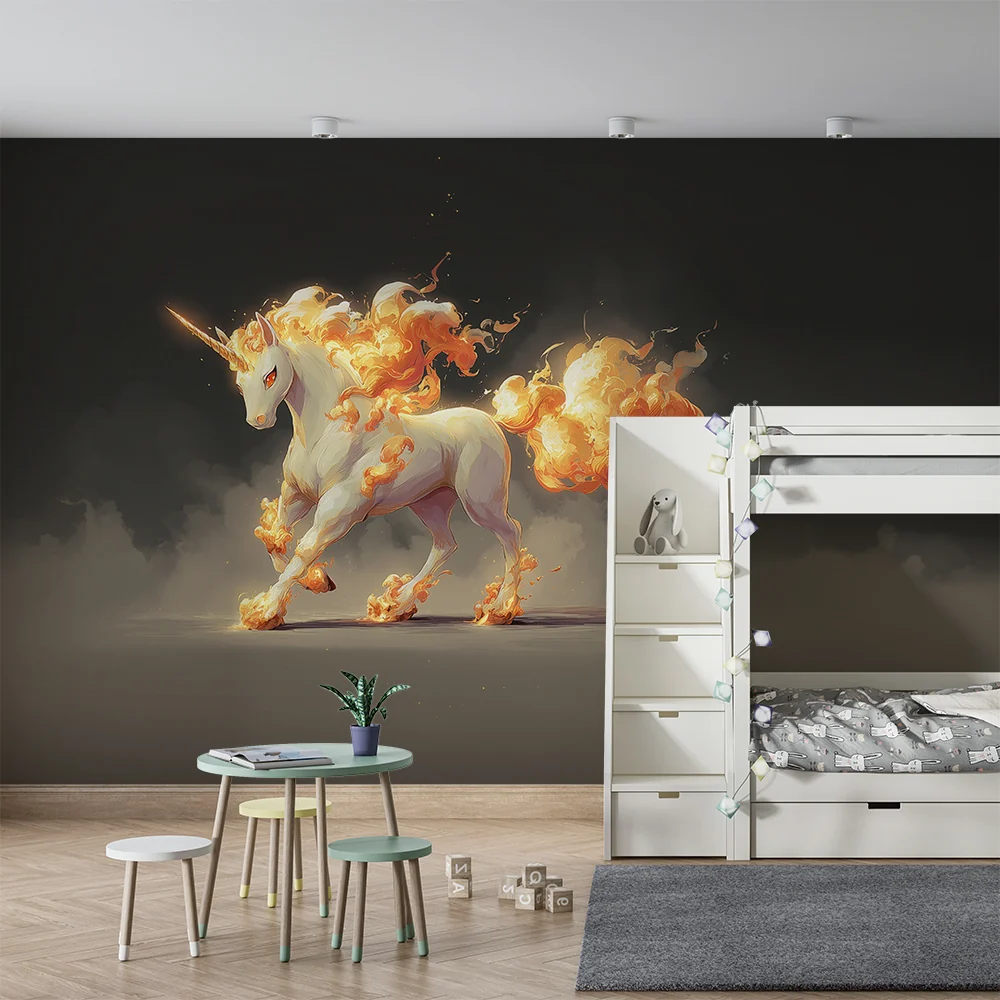 Kinderzimmer Tapete | Magisches flammendes Einhorn