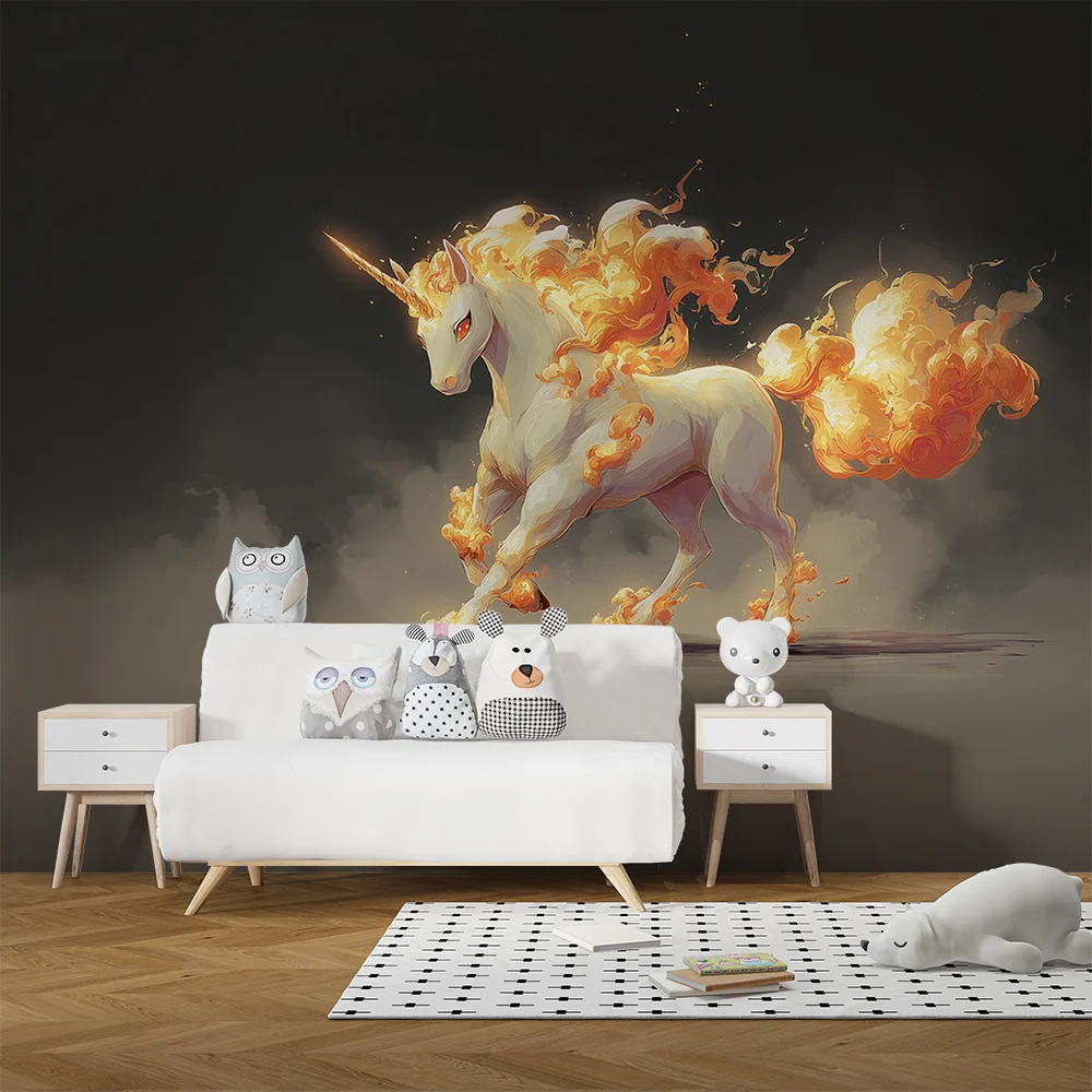 Kinderzimmer Tapete | Magisches flammendes Einhorn