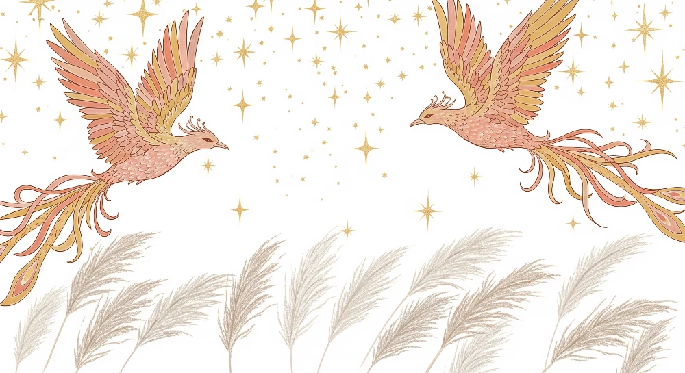 Kinderzimmer Tapete | Majestätische Vögel und glitzernde Sterne