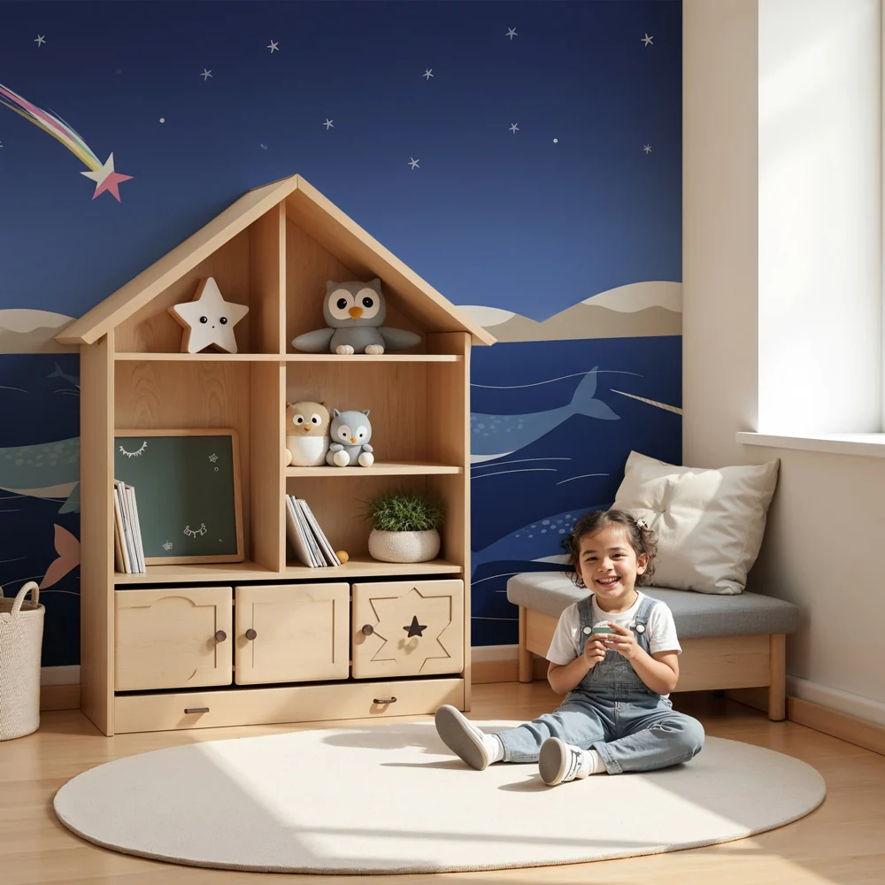 Kinderzimmer Tapete | Narwale unter den Sternen