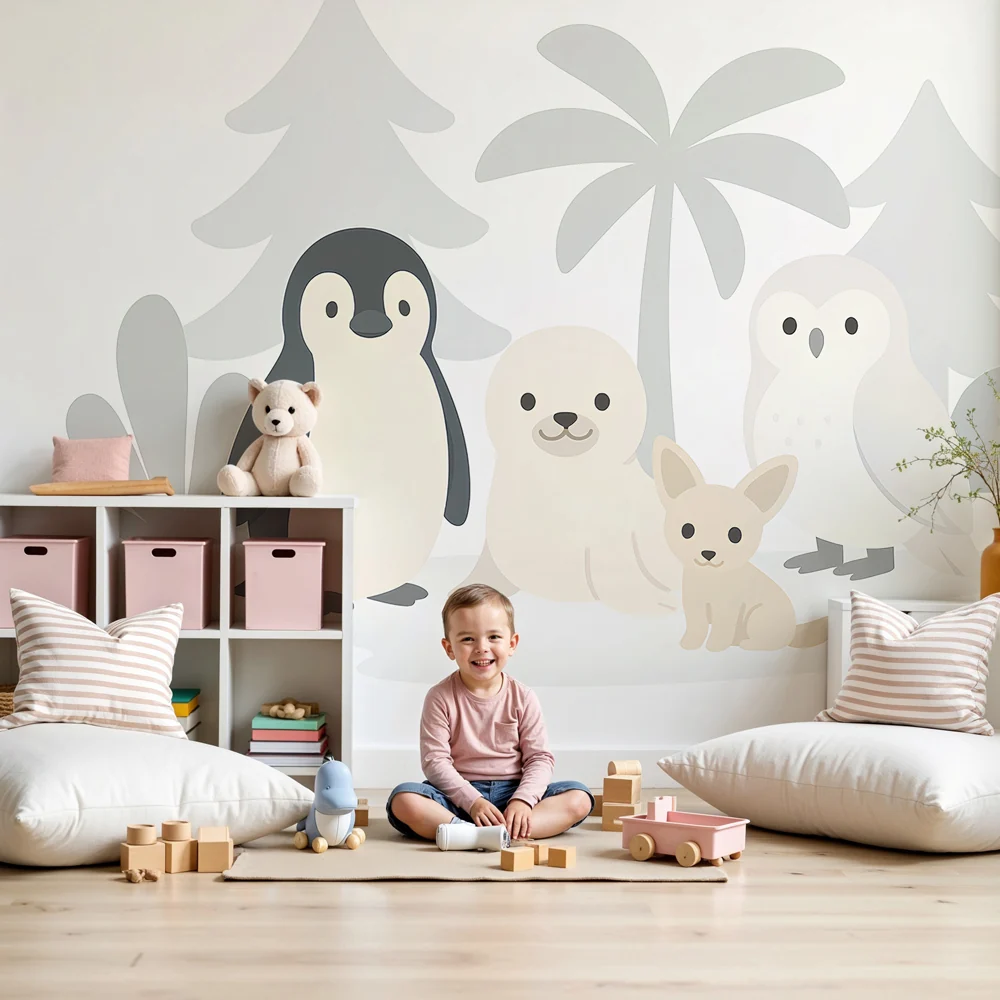 Kinderzimmer Tapete | Niedliche Tiere der Natur