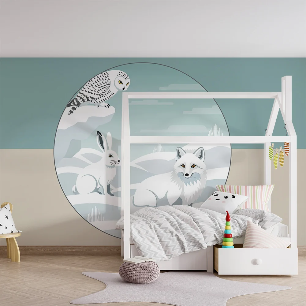 Kinderzimmer Tapete | Polare Tiere einer verschneiten Landschaft