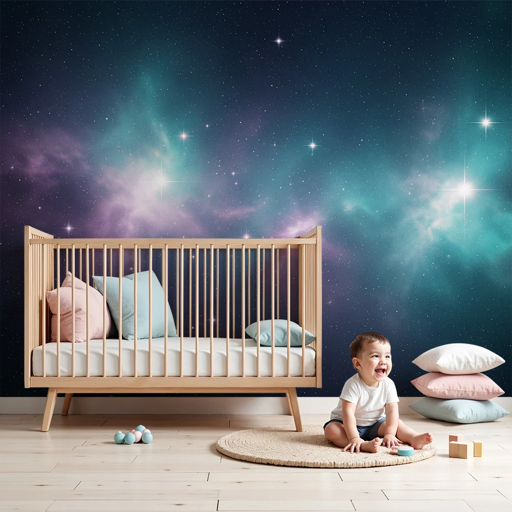Kinderzimmer Tapete | Raum mit bunten Nebeln