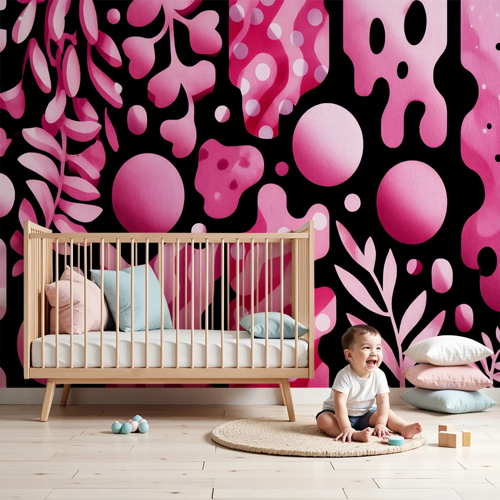 Kinderzimmer Tapete | Rosa und abstrakte Formen