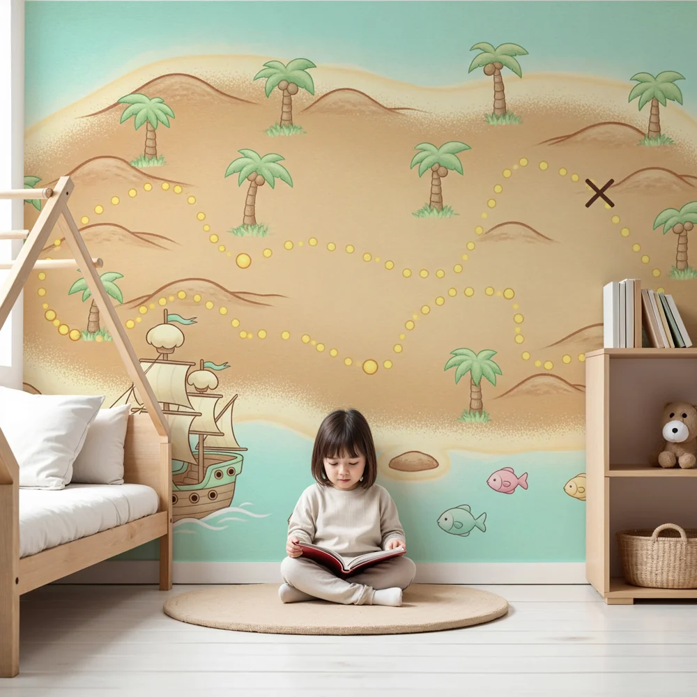 Kinderzimmer Tapete | Schatzkarte und Meerabenteuer