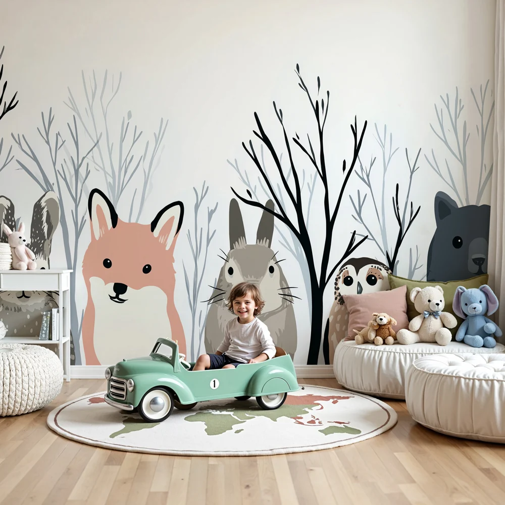 Kinderzimmer Tapete | Waldtiere Gesellschaft