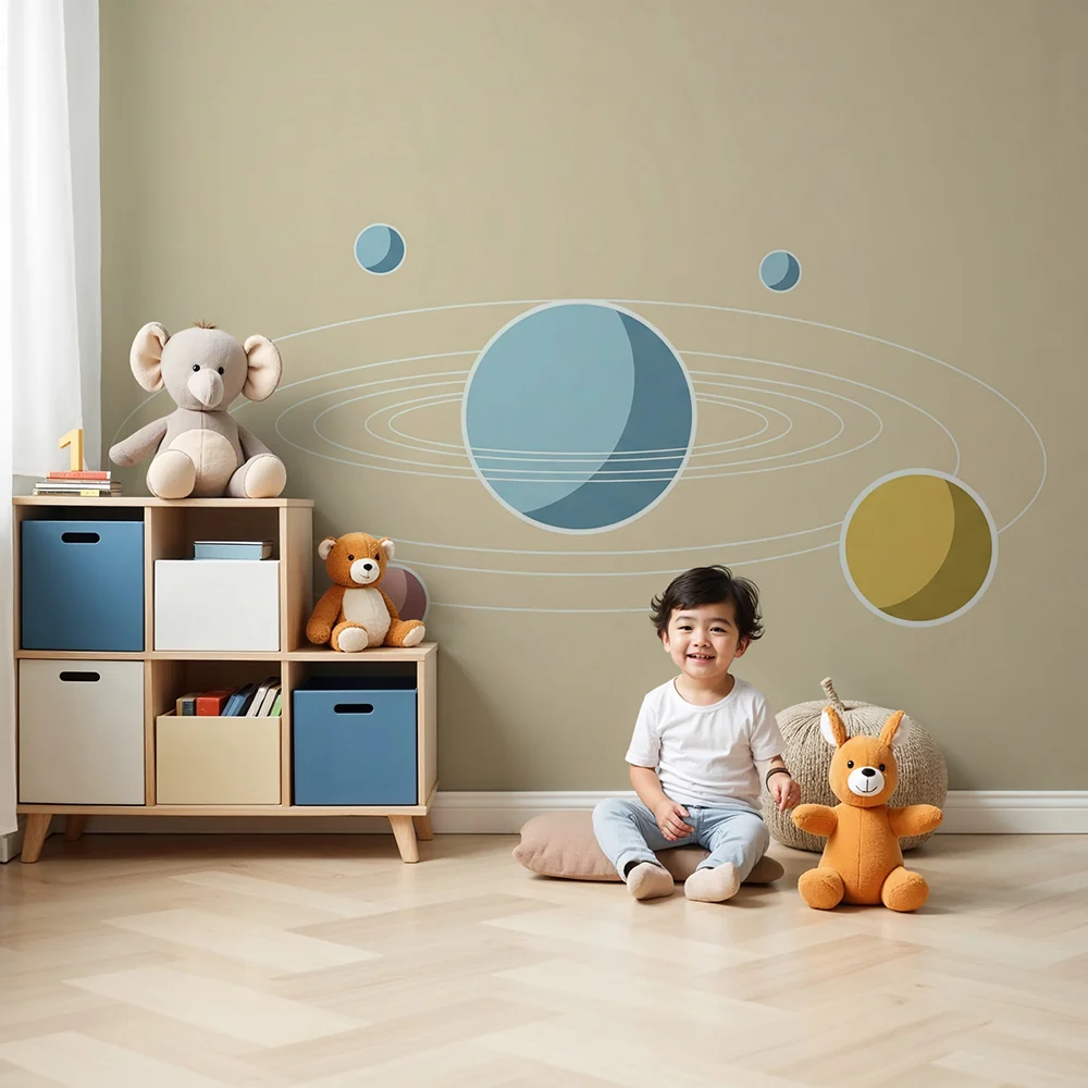 Kinderzimmer Tapete | Weltraum mit bunten Planeten