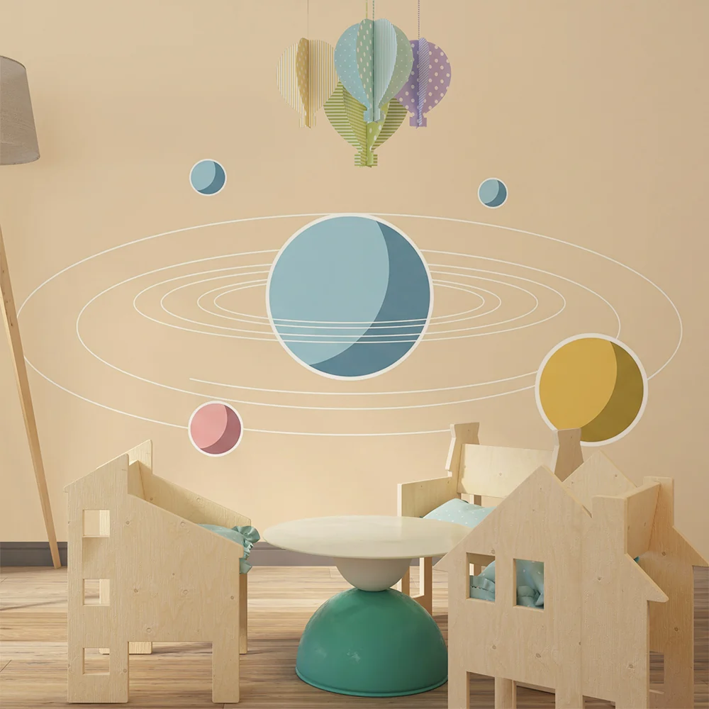 Kinderzimmer Tapete | Weltraum mit bunten Planeten
