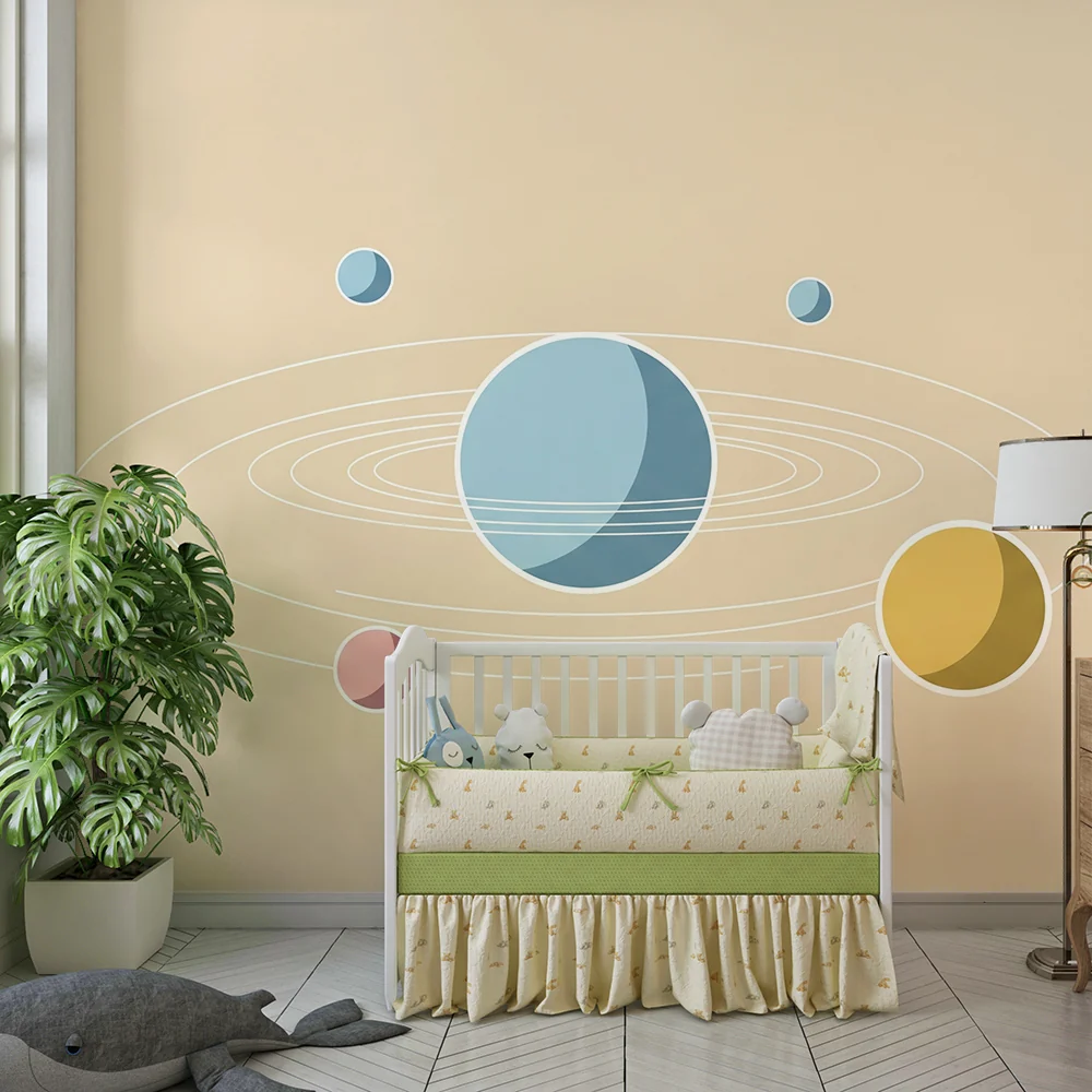 Kinderzimmer Tapete | Weltraum mit bunten Planeten