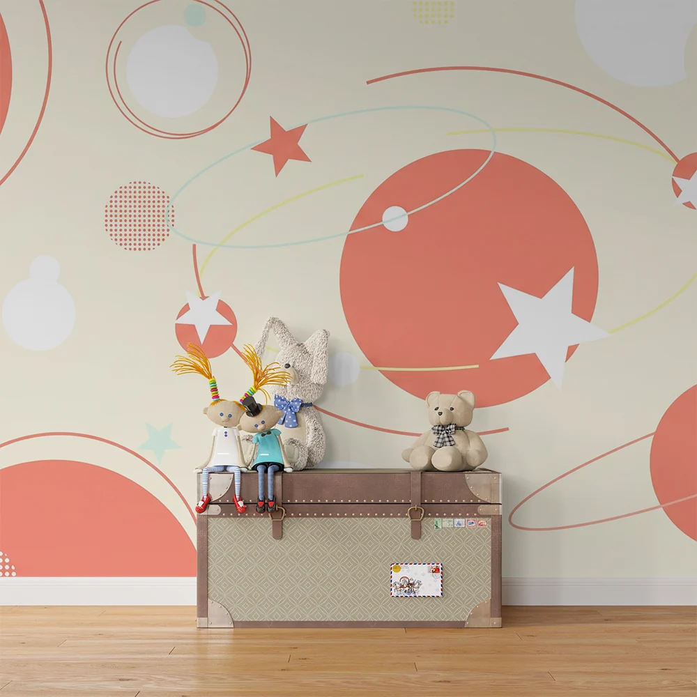 Kinderzimmer Tapete | Weltraum mit bunten Sternen und Planeten
