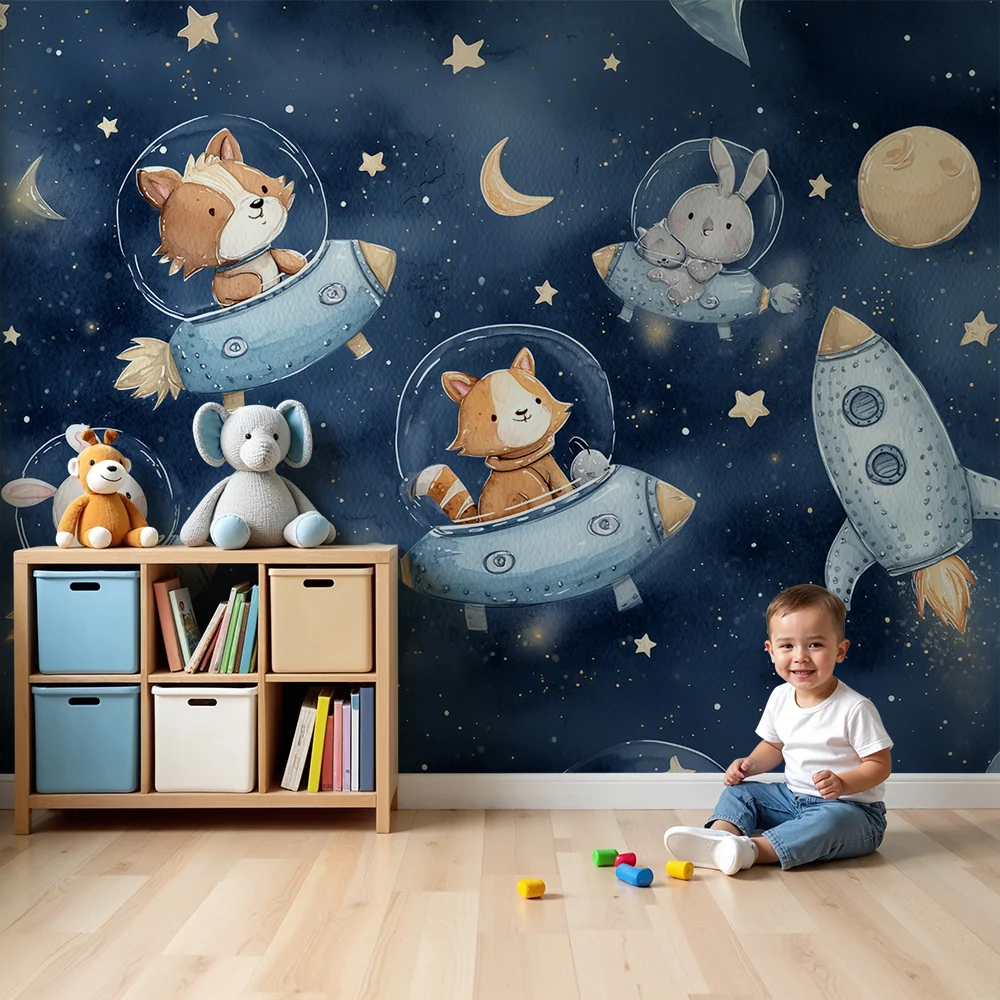 Kinderzimmer Tapete | Weltraumabenteuer mit Tieren