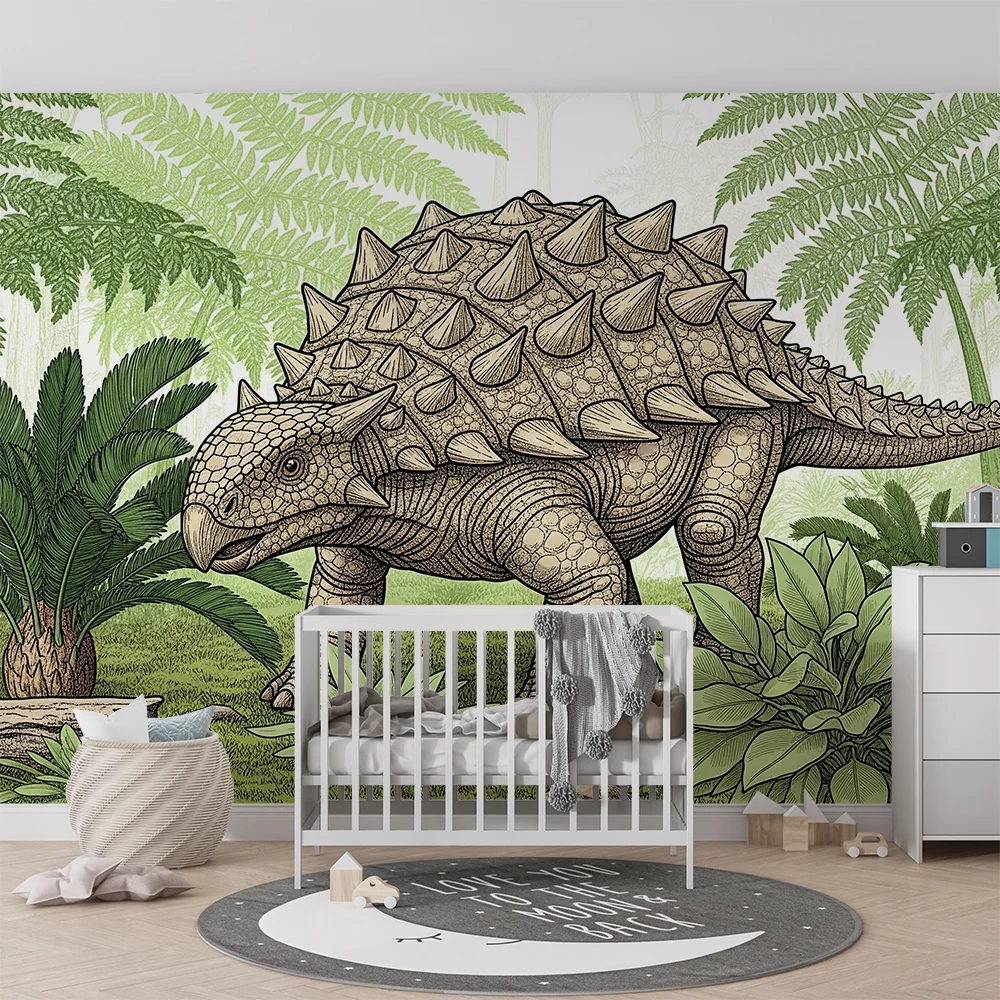 Papel de parede crianç | Anquilossauro dinossauro em uma selva pré-histórica