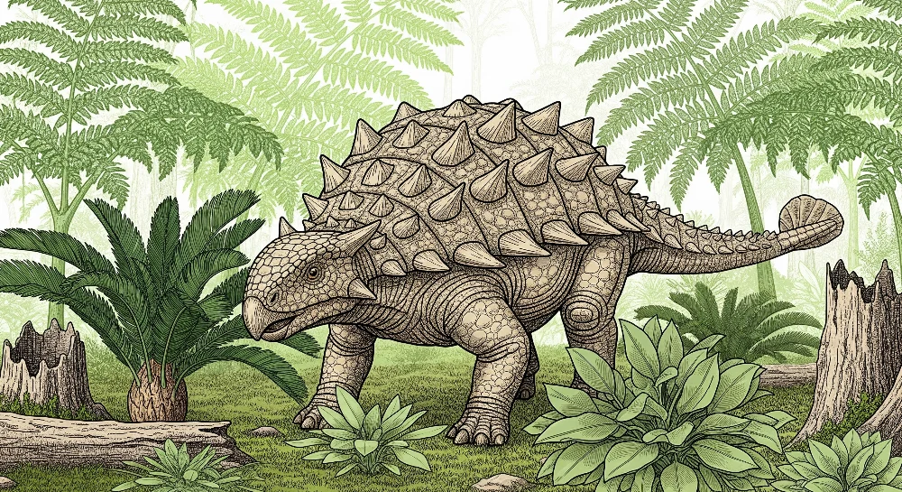 Papel de parede crianç | Anquilossauro dinossauro em uma selva pré-histórica
