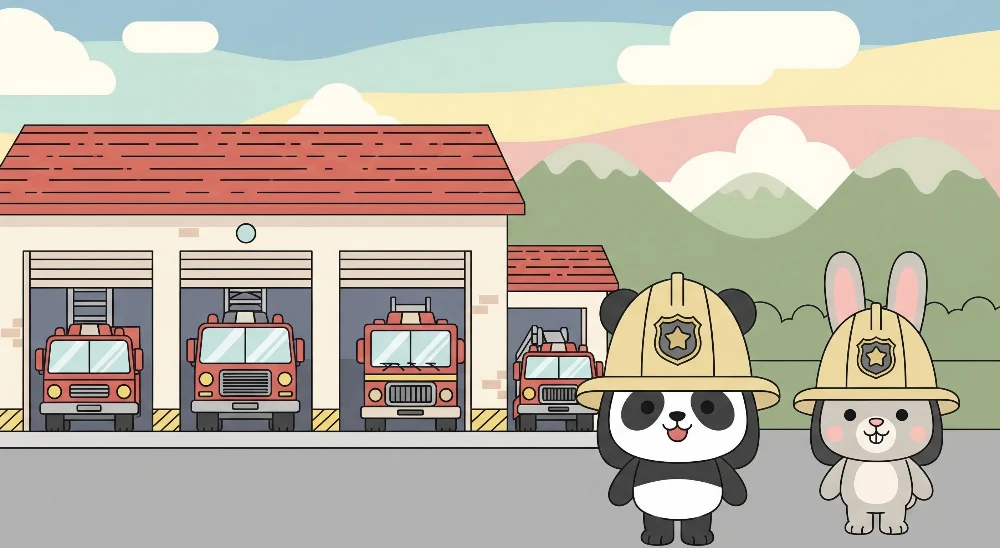 Papel de parede crianç | Bonitos bombeiros e quartéis coloridos