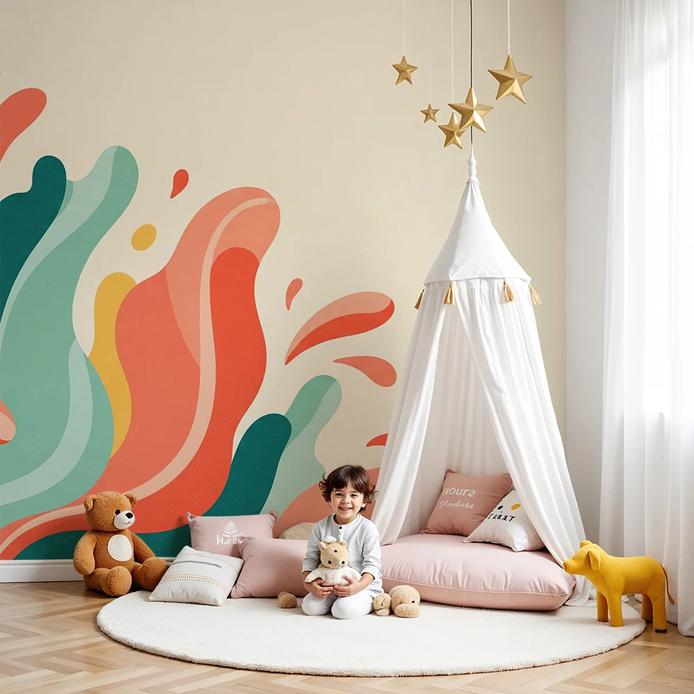 Papel de parede crianç | Coloridas ondas e formas fluidas para um ambiente dinâmico