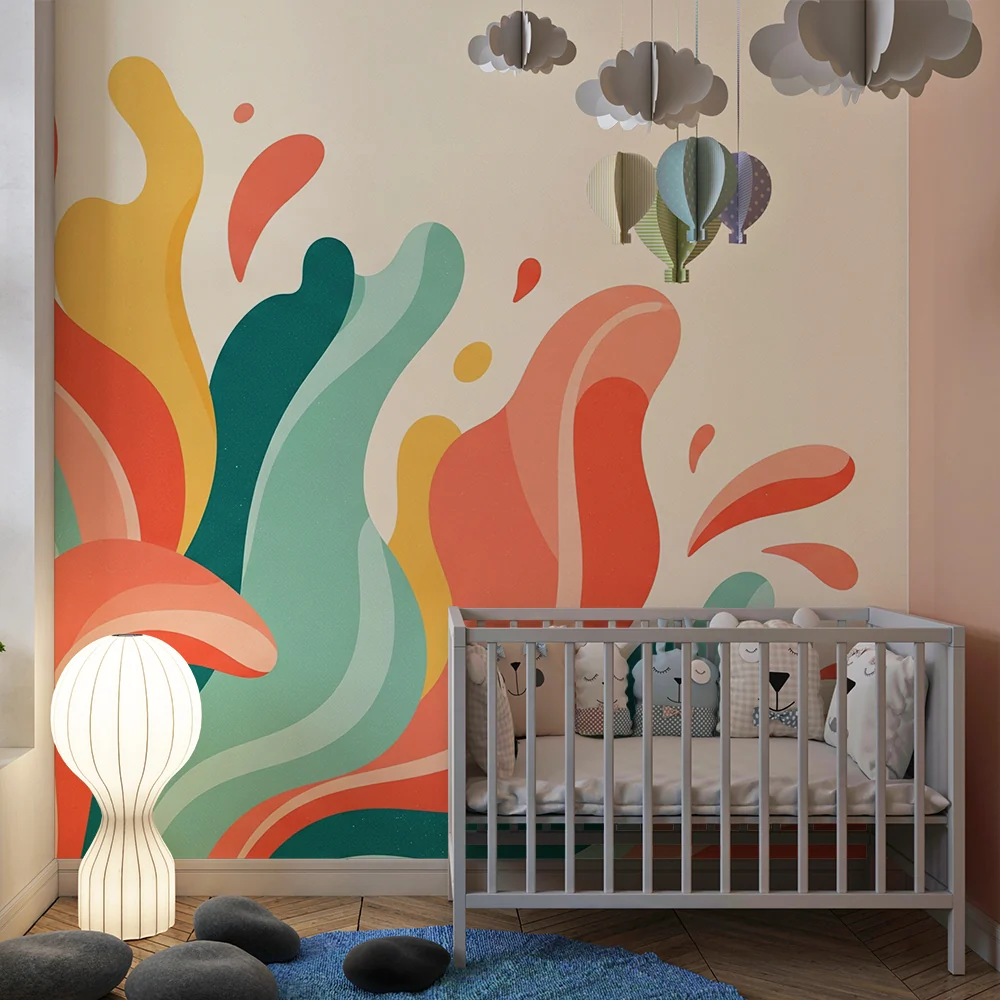 Papel de parede crianç | Coloridas ondas e formas fluidas para um ambiente dinâmico