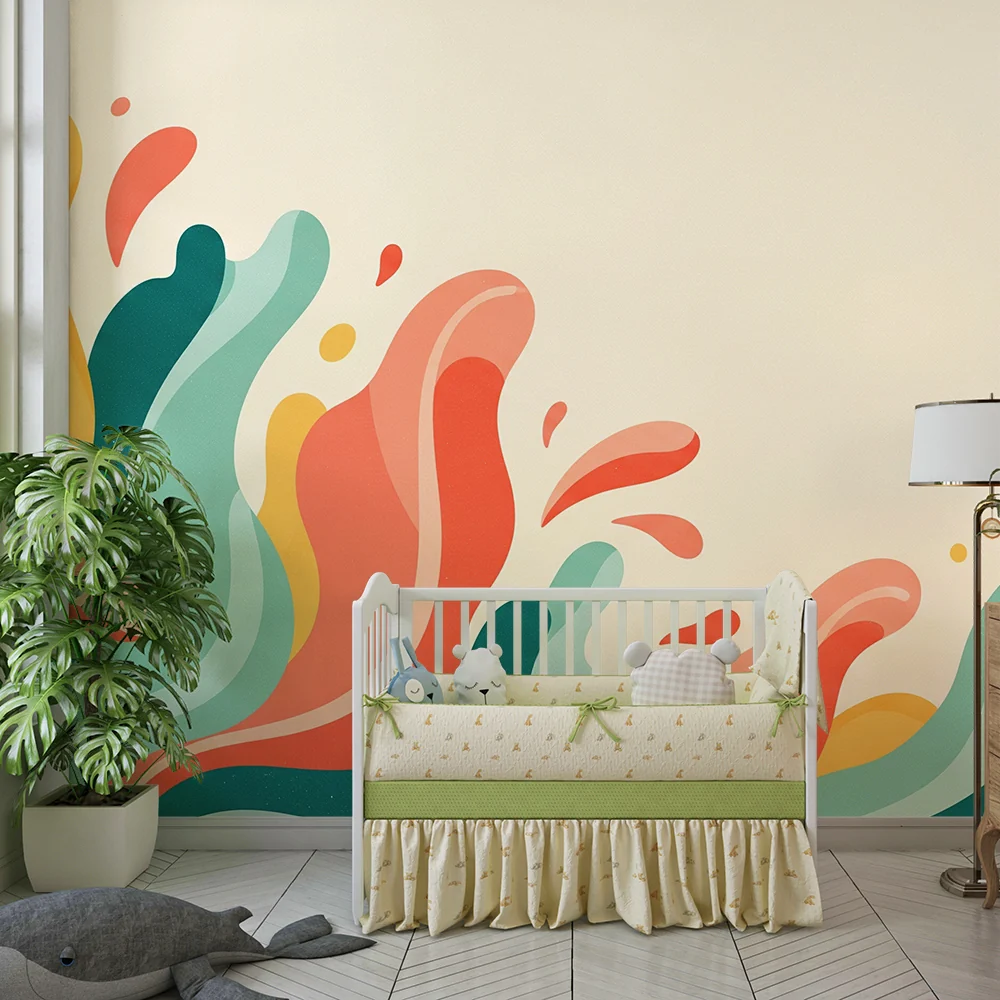 Papel de parede crianç | Coloridas ondas e formas fluidas para um ambiente dinâmico