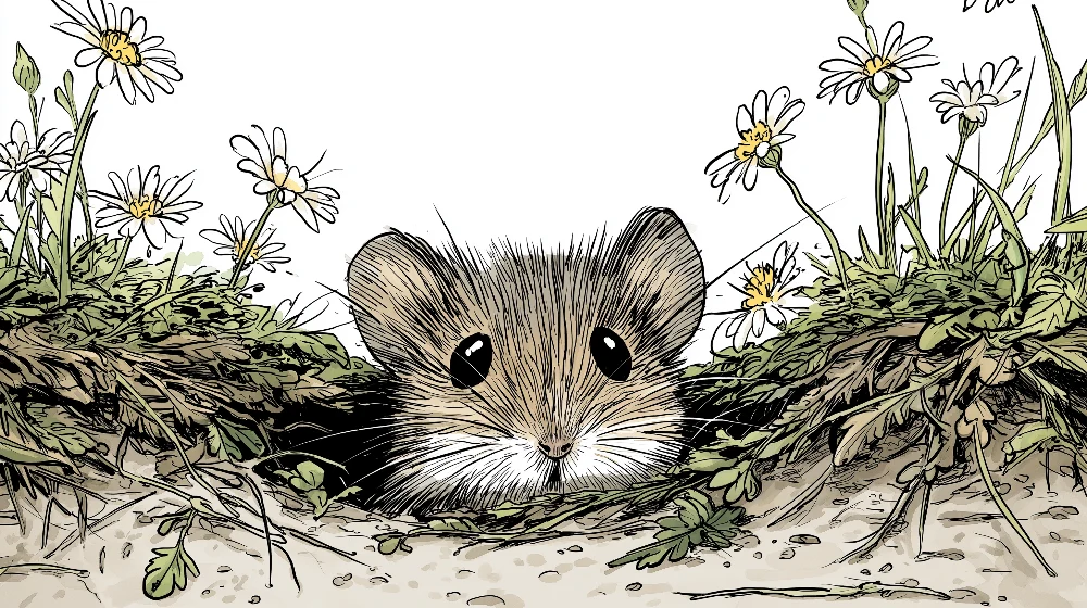 Papel de parede crianç | Curioso mouse cercado por flores do campo