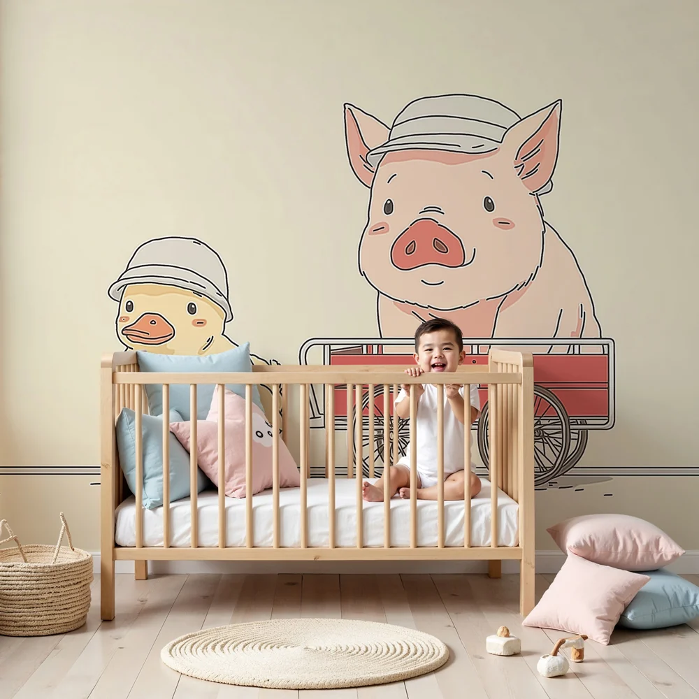 Papel de parede crianç | Divertidos porcos e patos