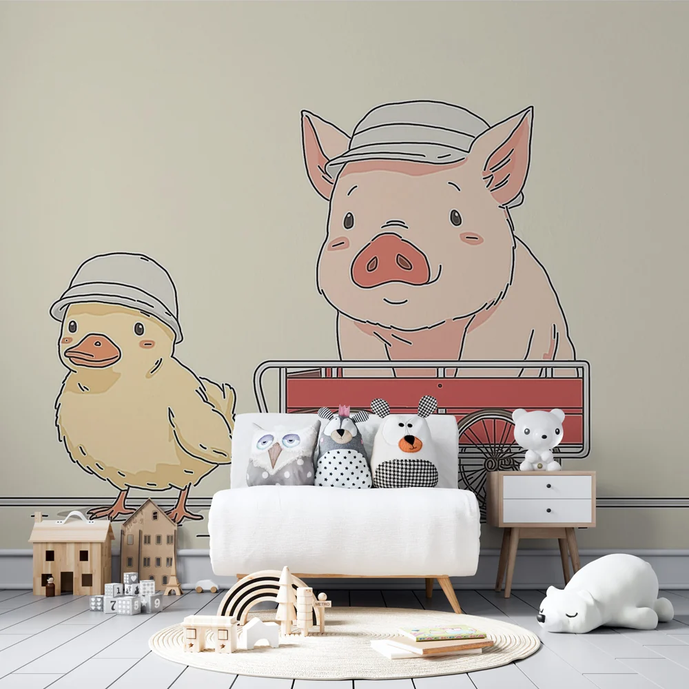 Papel de parede crianç | Divertidos porcos e patos