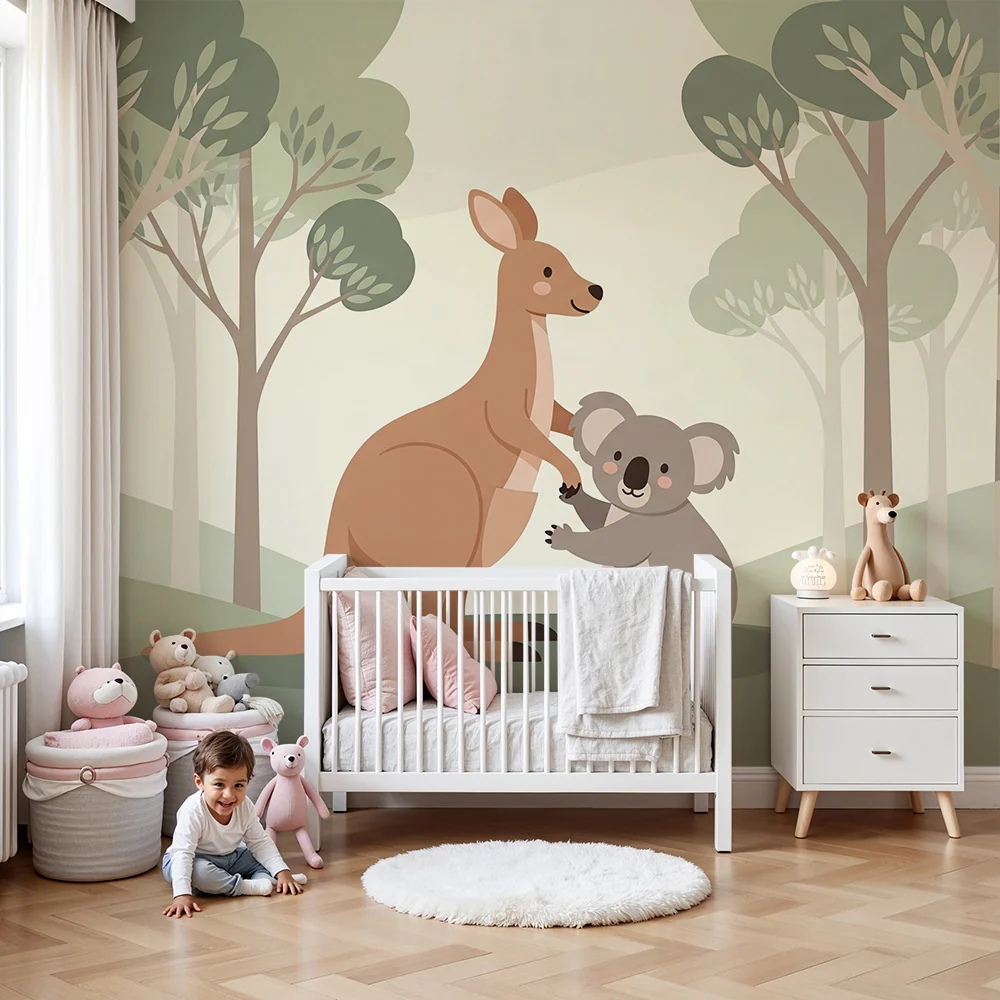 Papel de parede crianç | Kenguru i koala u nježnom i umirujućem krajoliku