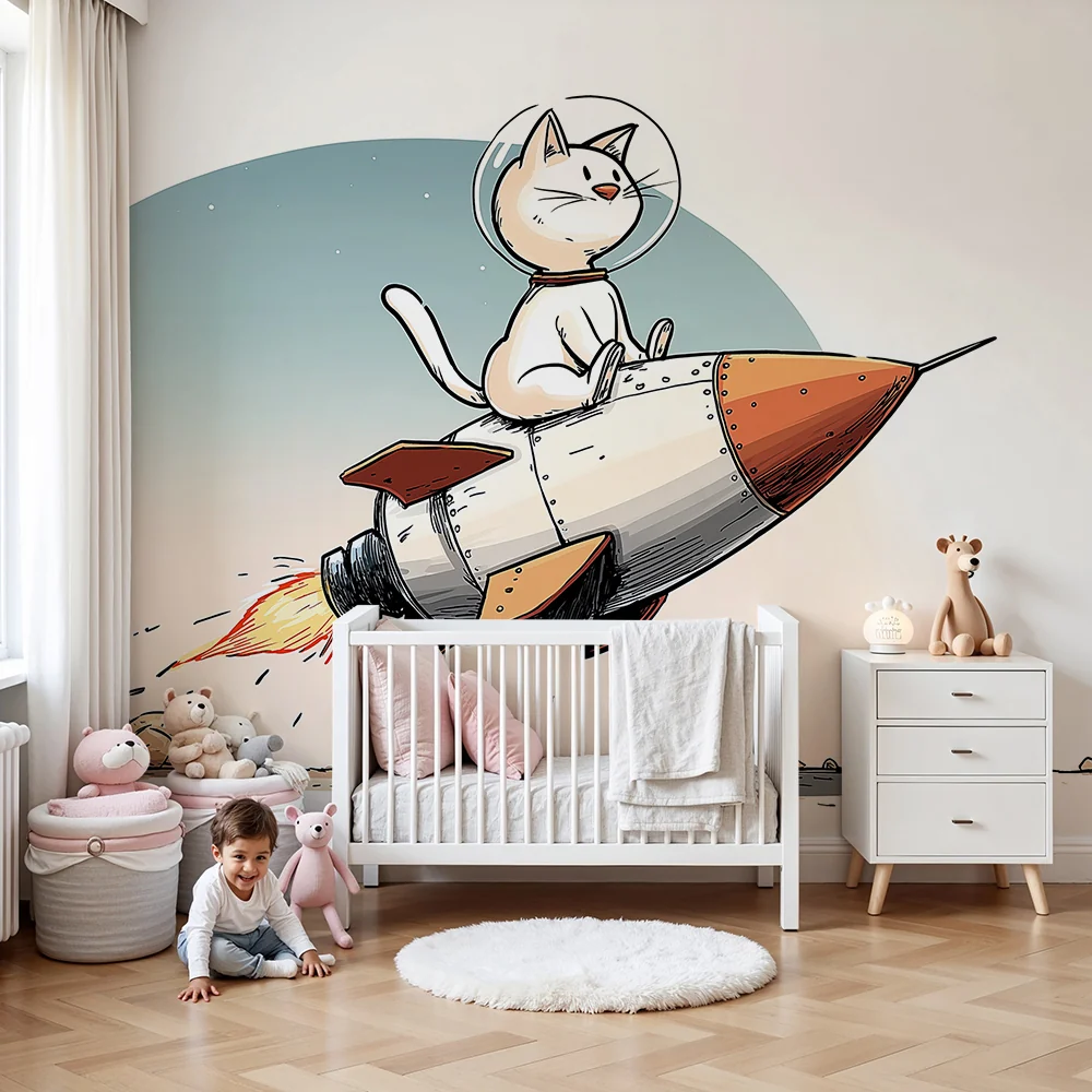 Papel de parede crianç | Mačka astronaut na raketi u svemiru