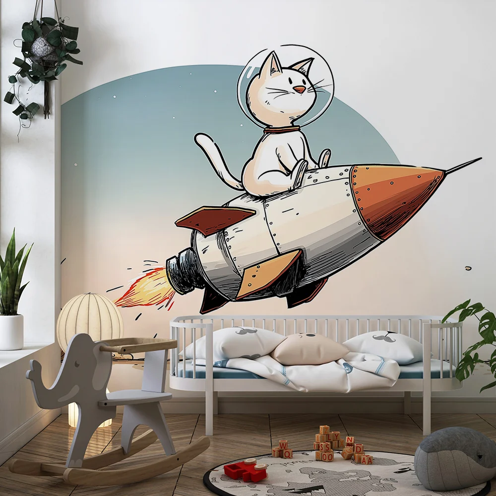 Papel de parede crianç | Mačka astronaut na raketi u svemiru