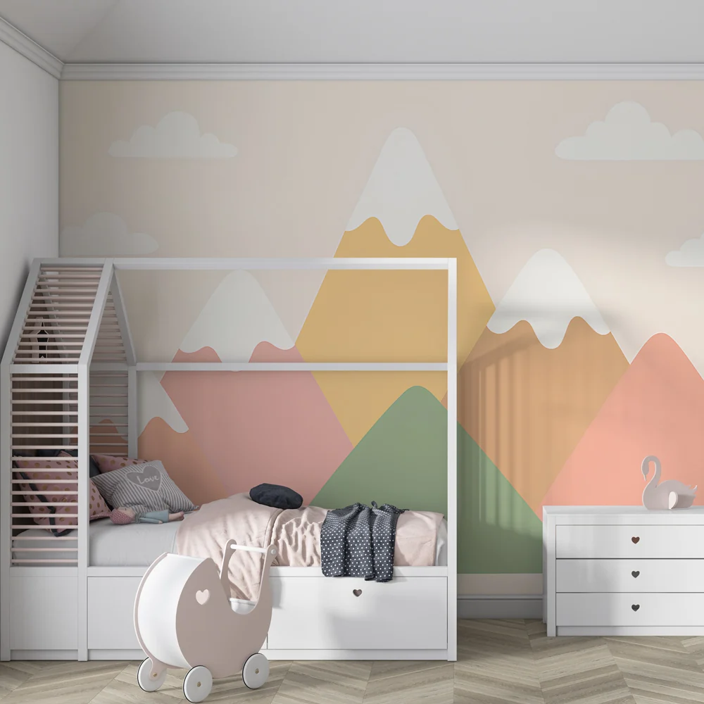 Papel de parede crianç | Pastelne planine na svijetlo ružičastoj pozadini i nježni oblaci