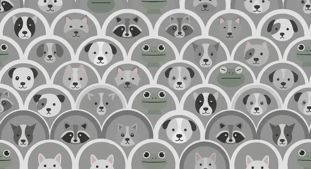 Papel de parede crianç | Rostos de animais adoráveis em tons de cinza